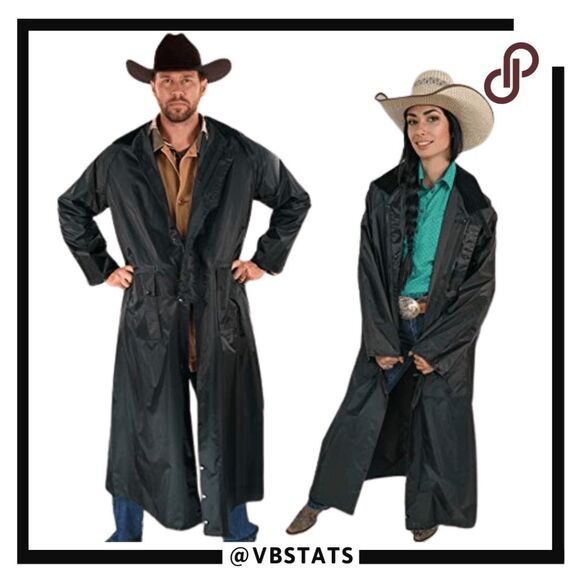 American Cowboy Saddle Slicker Unisex Waterproof Rain Coat Duster Black XL - Picture 1 of 11